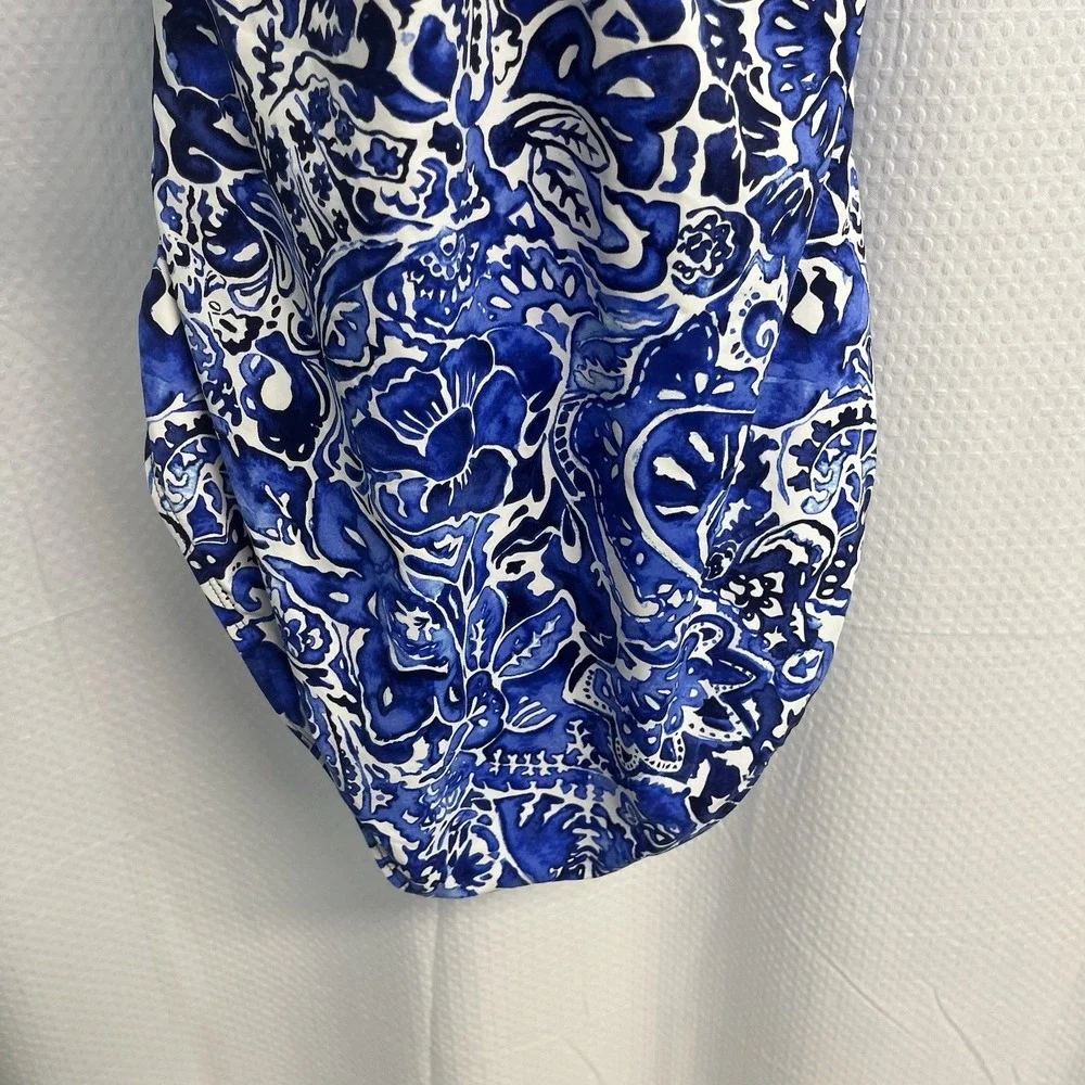 Lauren Ralph Lauren  Floral Halter Blue & White One Piece Swimsuit 14‎ Classic